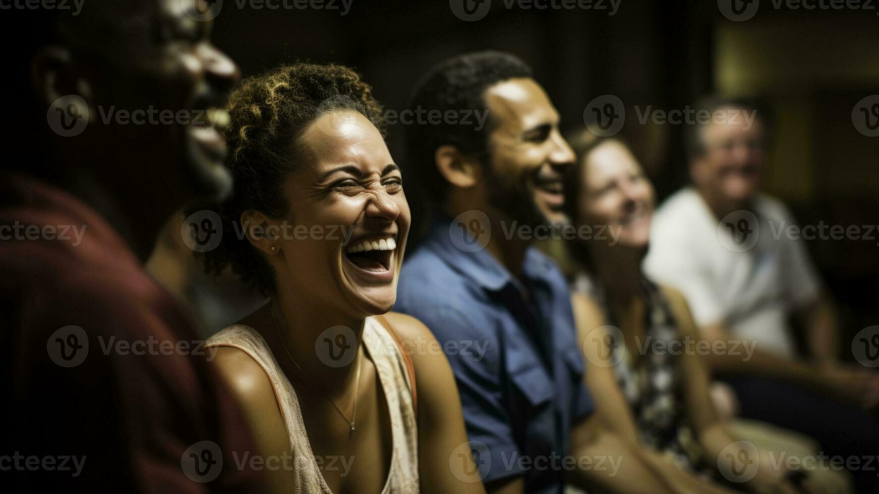 Participants enjoying laughter therapy experiencing emotional renewal through shared humor photo