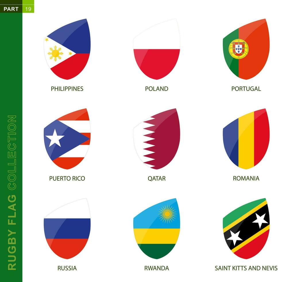 Rugby flag collection. Rugby icon with flag of 9 countries. vector