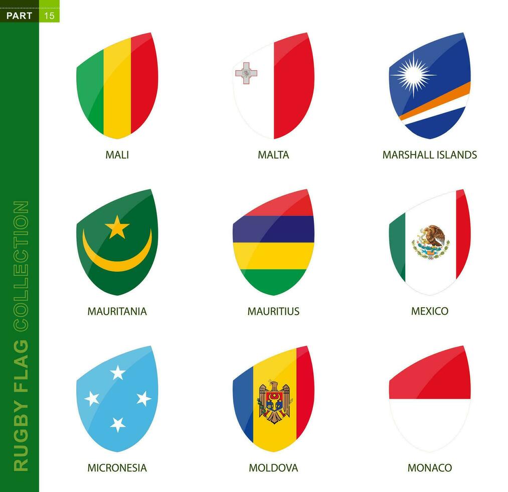 Rugby flag collection. Rugby icon with flag of 9 countries. vector