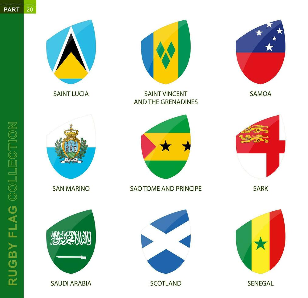 Rugby flag collection. Rugby icon with flag of 9 countries. vector