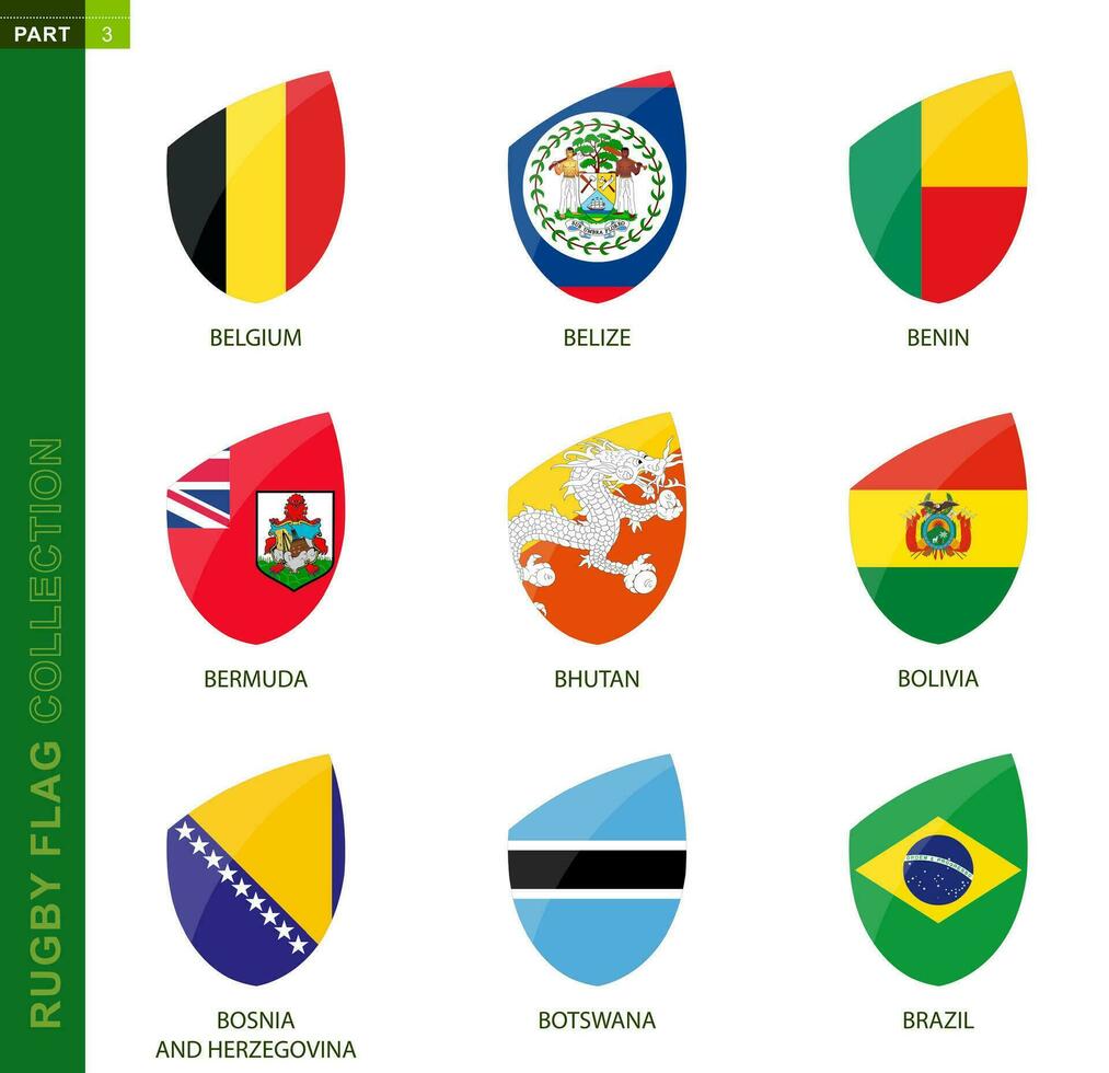 Rugby flag collection. Rugby icon with flag of 9 countries. vector
