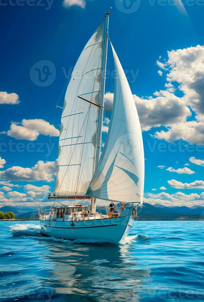 Modern yacht sailing on the sea, sailing yacht - AI generated image photo