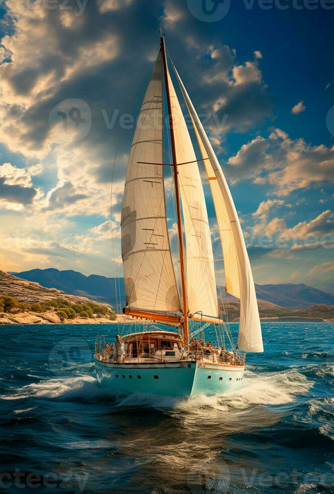 Modern yacht sailing on the sea, sailing yacht - AI generated image photo