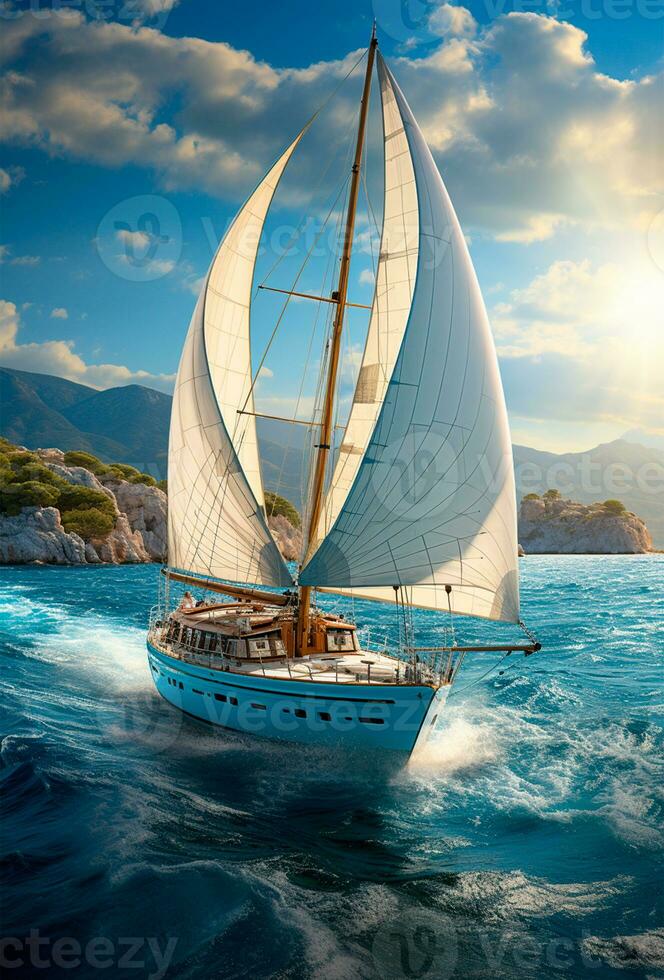 Modern yacht sailing on the sea, sailing yacht - AI generated image photo