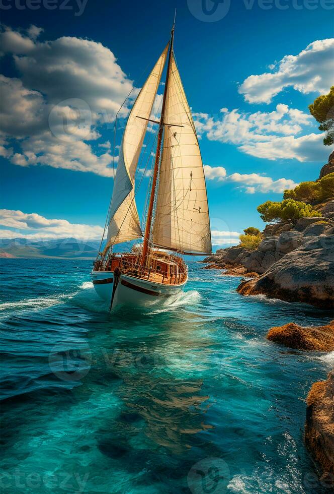 Modern yacht sailing on the sea, sailing yacht - AI generated image photo