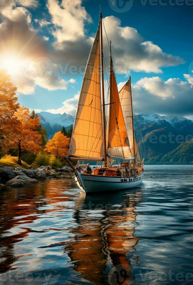 Modern yacht sailing on the sea, sailing yacht - AI generated image photo