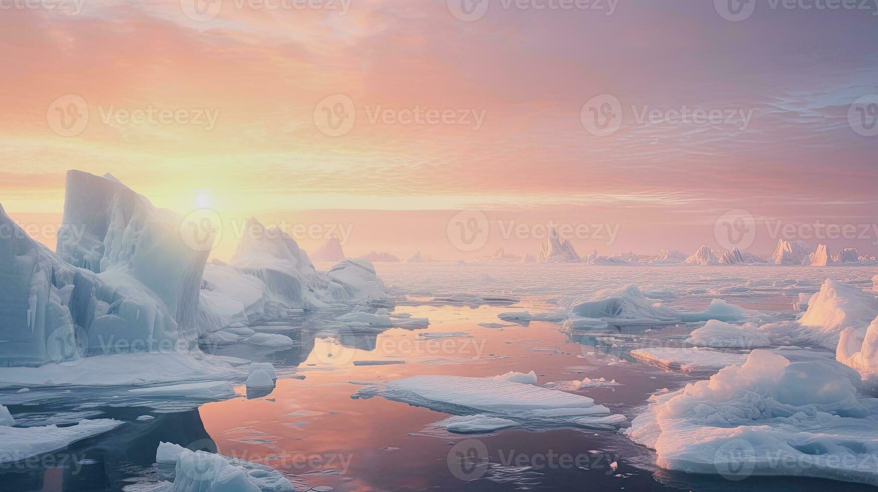 ai generativo, del Norte glacial paisaje en puesta de sol foto