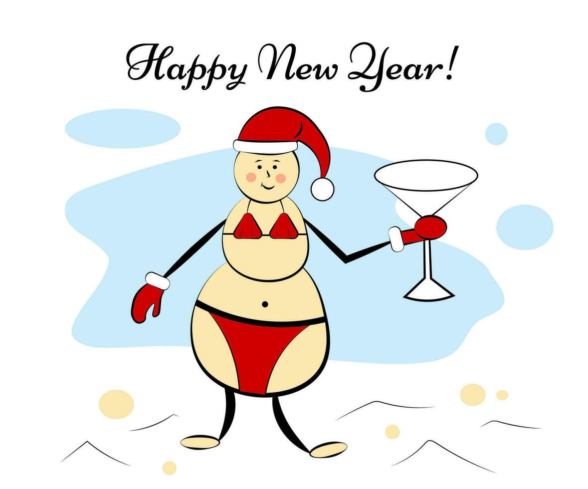 Snowman on the beach in a swimsuit. Happy New Year vector