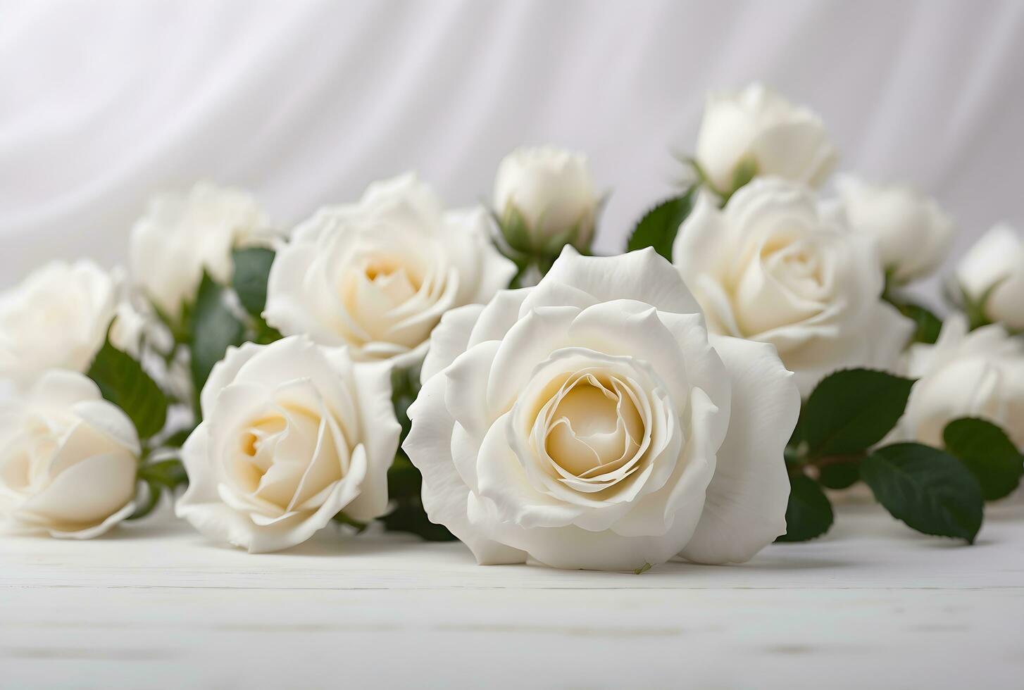 ai generativo estético fondo con delicado blanco rosas aislado en blanco fondo, bandera con Copiar espacio texto, modelo foto