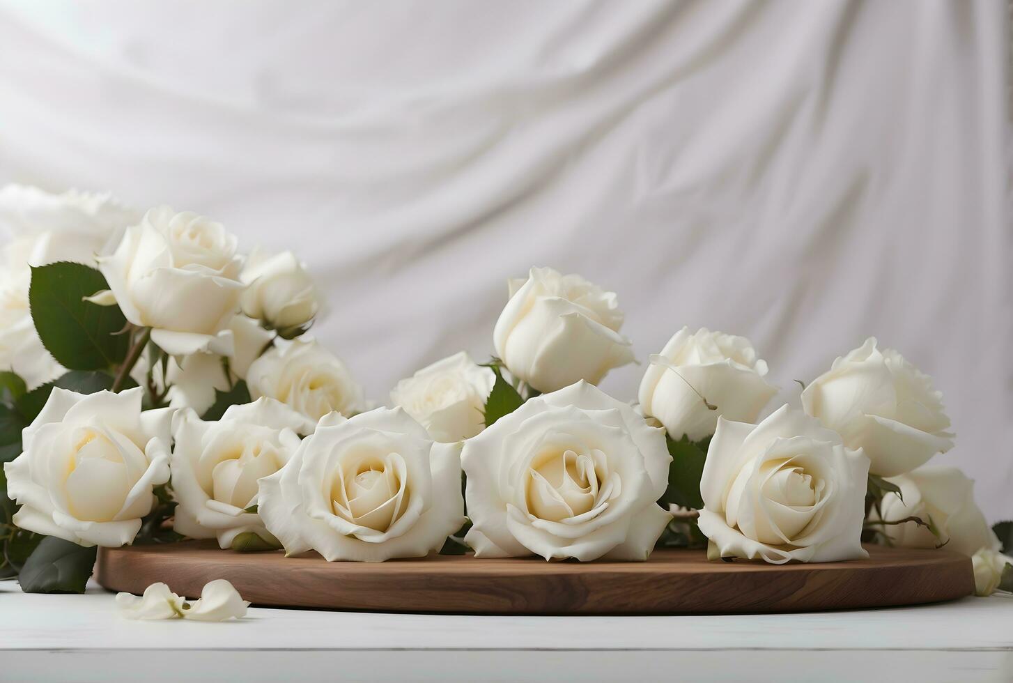 ai generativo estético fondo con delicado blanco rosas aislado en blanco fondo, bandera con Copiar espacio texto, modelo foto