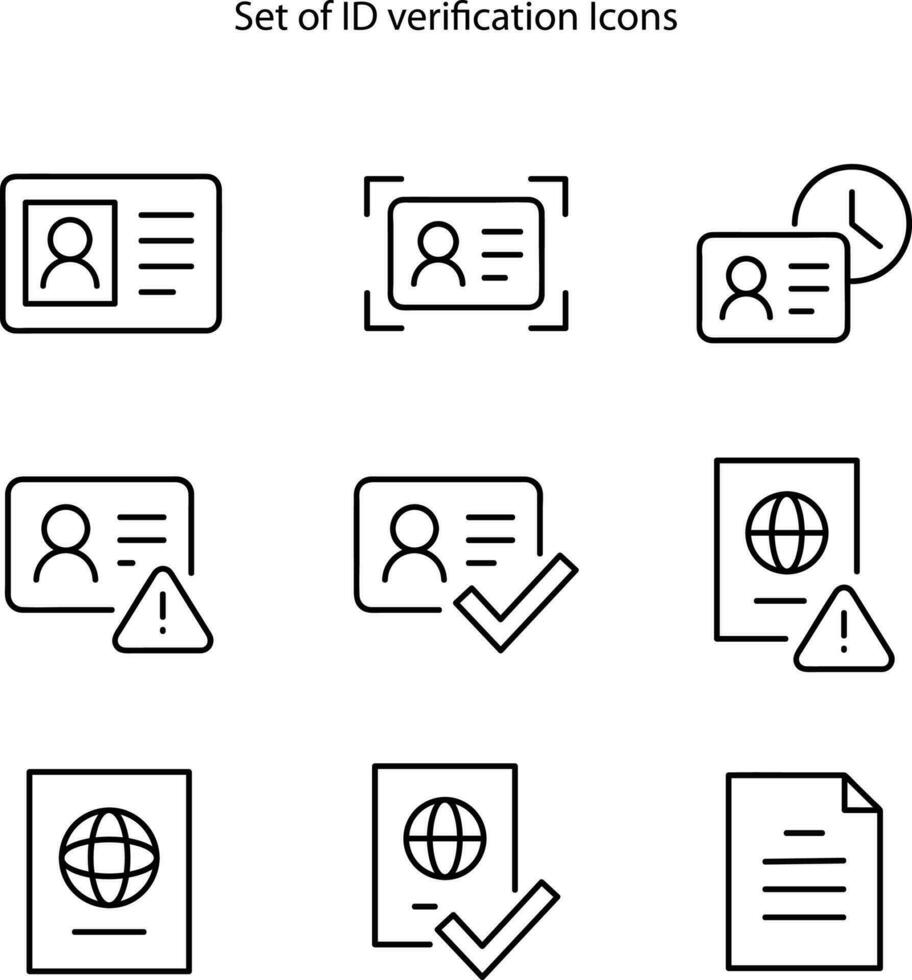 sencillo conjunto de carné de identidad y verificación relacionado vector línea iconos contiene tal íconos como pasaporte, conducción licencia, legal documentos y más.