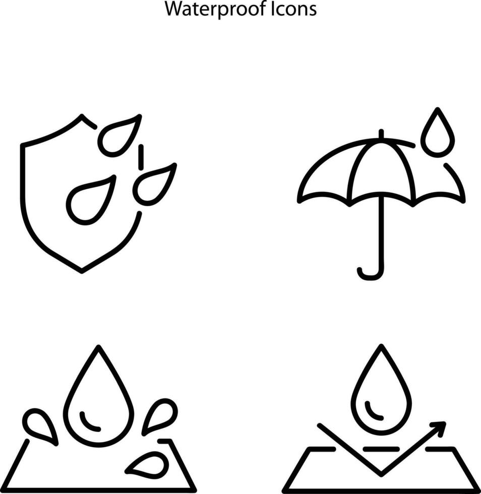 Simple Set of Waterproof Related Vector Line Icons. Contains such Icons as Drop Warning, Moisture Resistant Textile, Allowed to wash under water and more. Editable Stroke.