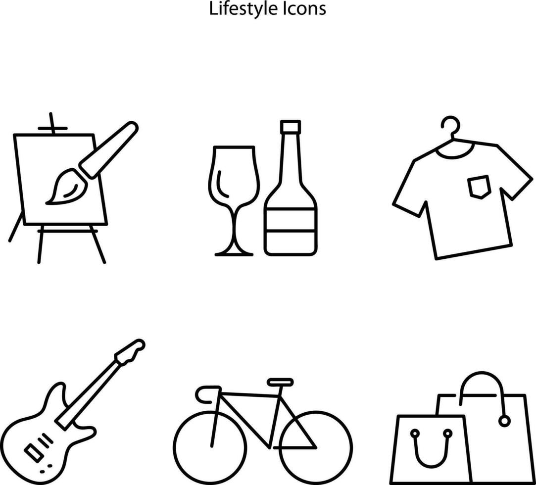 lifestyle icon set on white background such as painting, party, music, shopping, and exercise vector