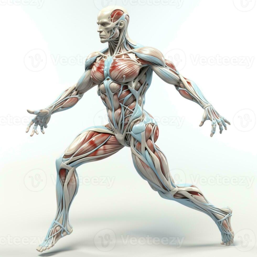 Male figure with muscle maps on a white background Generative AI photo