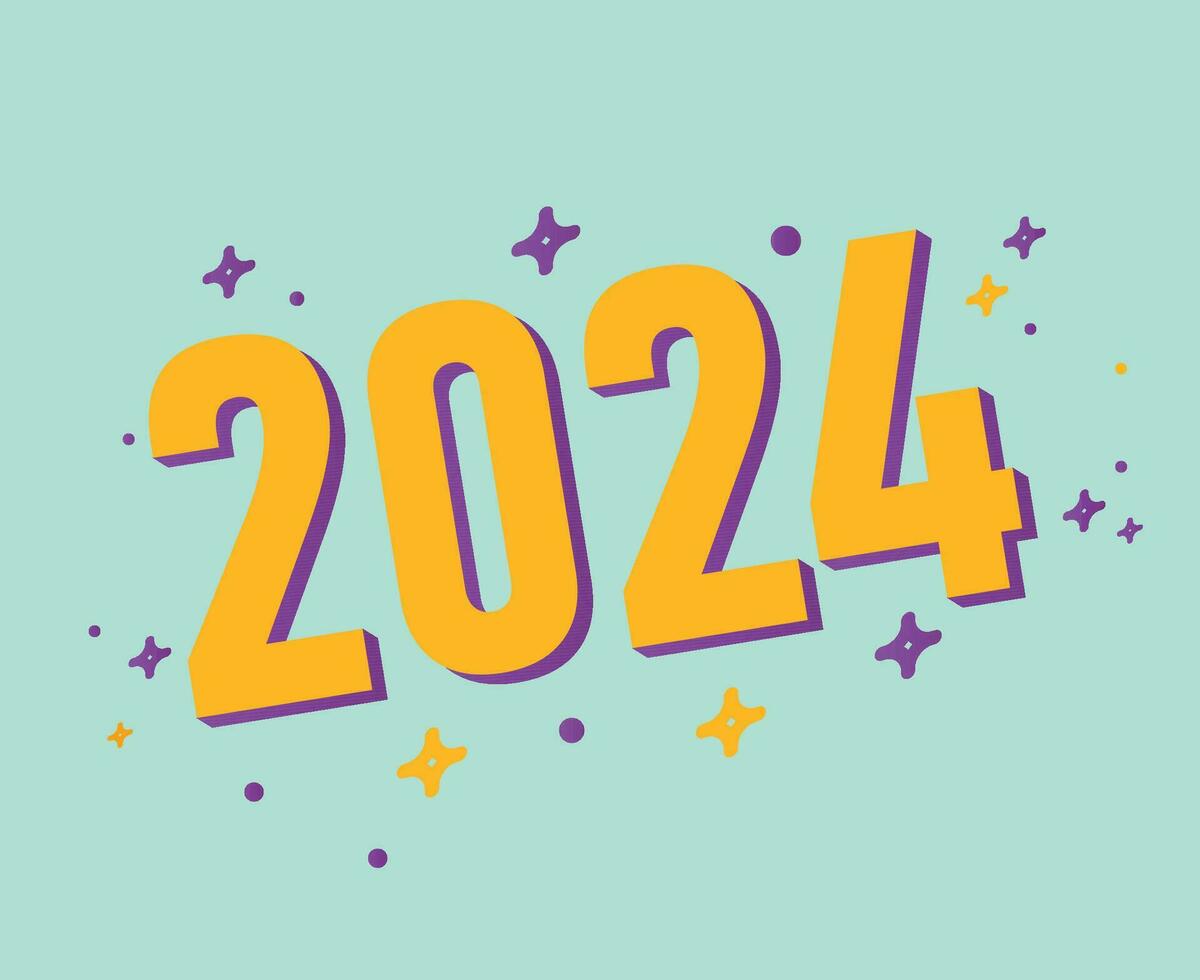2024 Happy New Year Holiday Yellow And Purple Graphic Design Abstract Vector Logo Symbol Illustration With Cyan Background