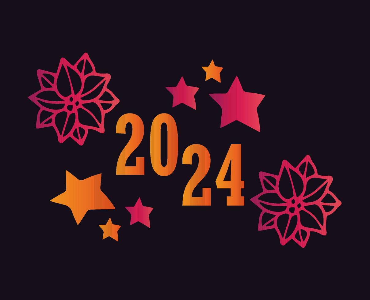 2024 Happy New Year Holiday Orange And Pink Graphic Design Abstract Vector Logo Symbol Illustration With Black Background