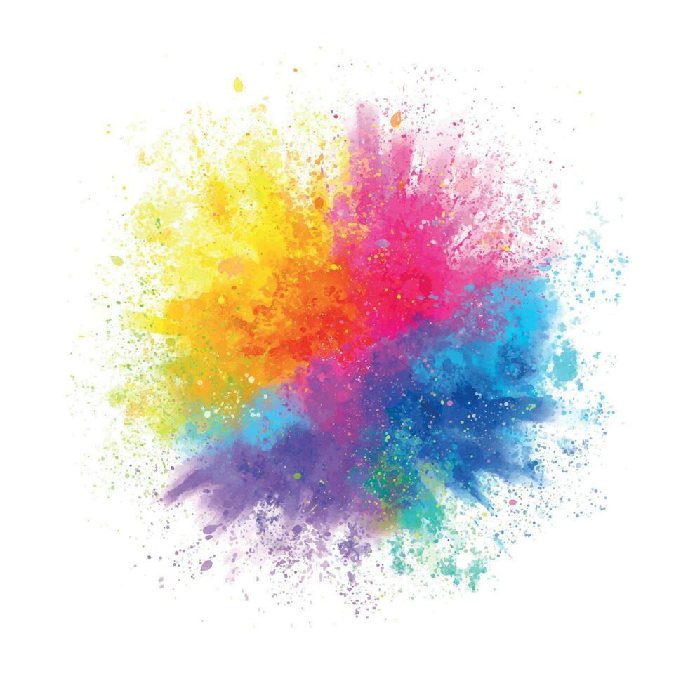 Splash of colorful powder over white background. Vibrant color dust particles textured background. vector