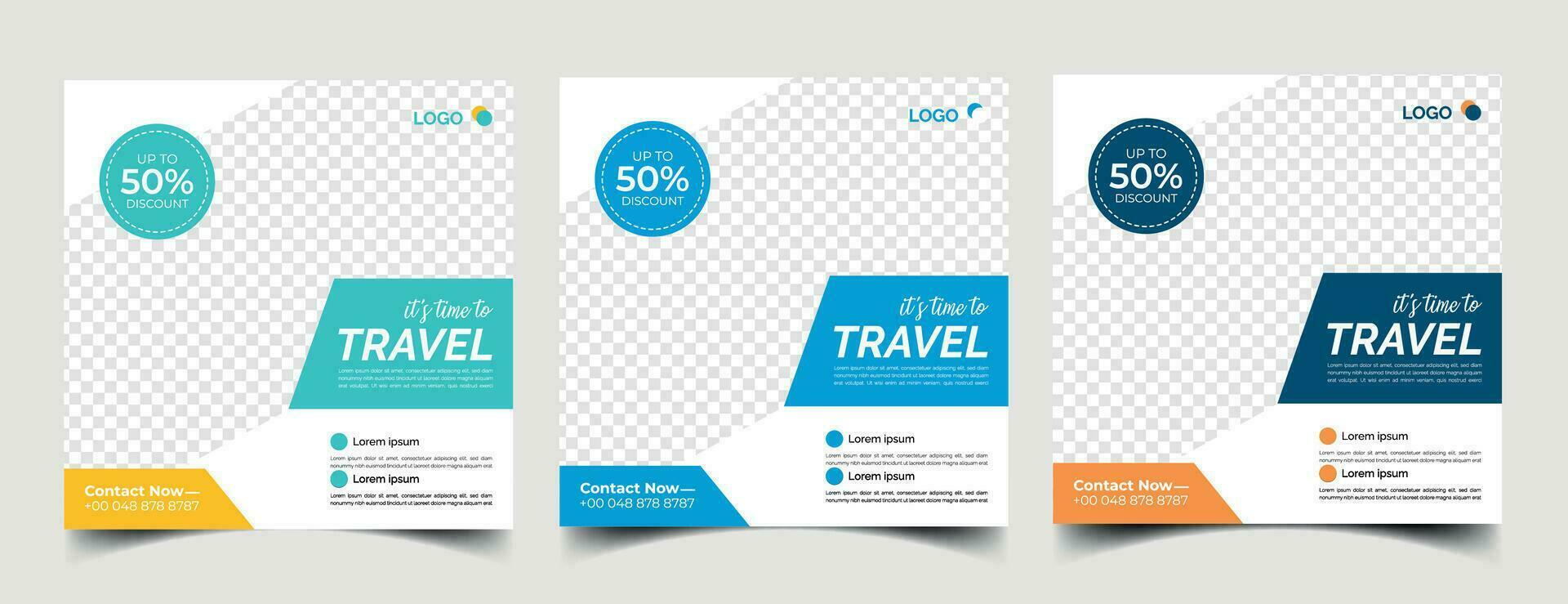 Editable Set of travel social media post template. vector