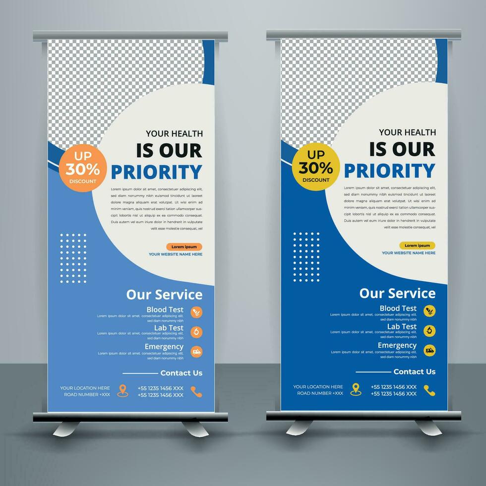 Medical Roll up banner stand template design With Set of templates. vector