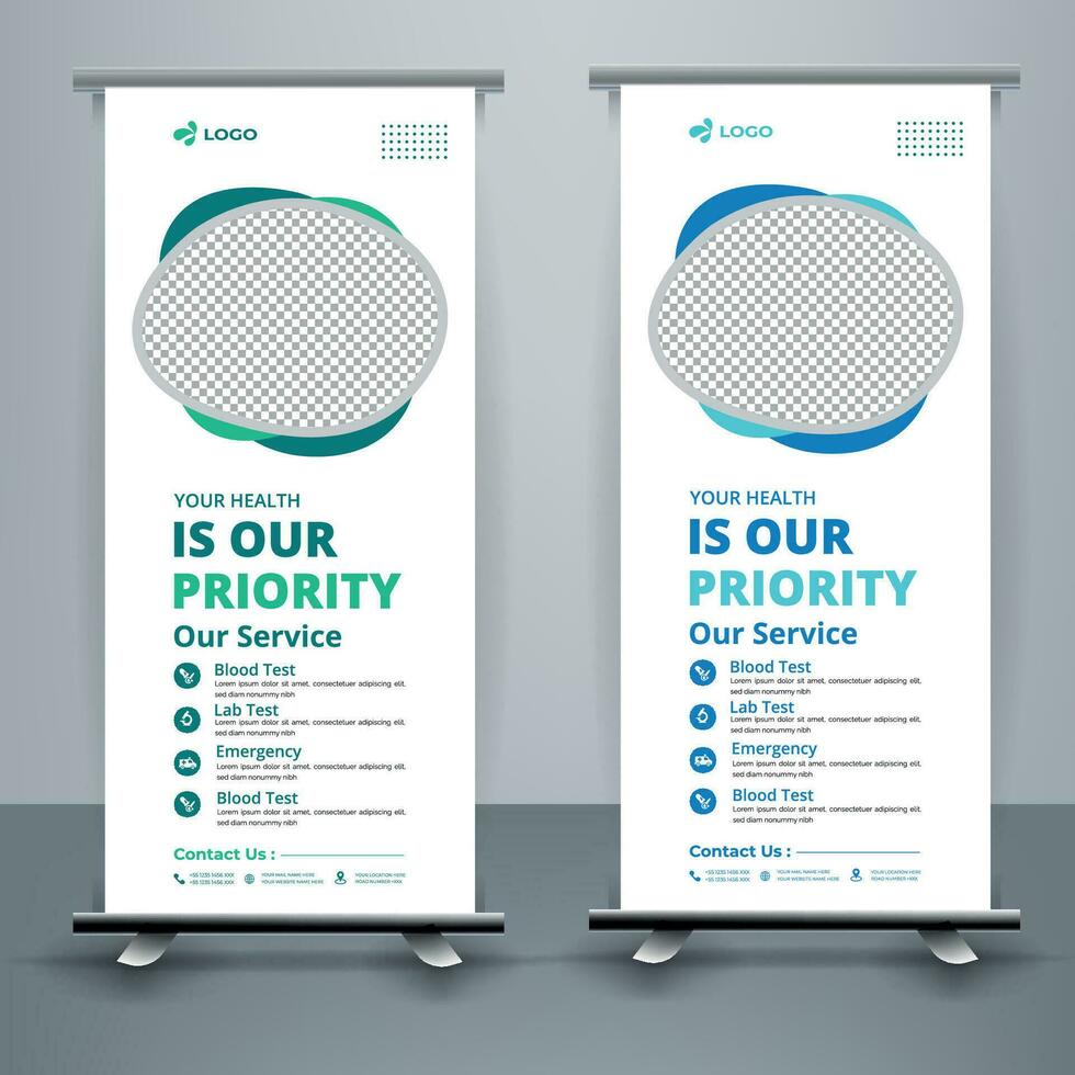 Medical Roll up banner stand template design With Set of templates. vector