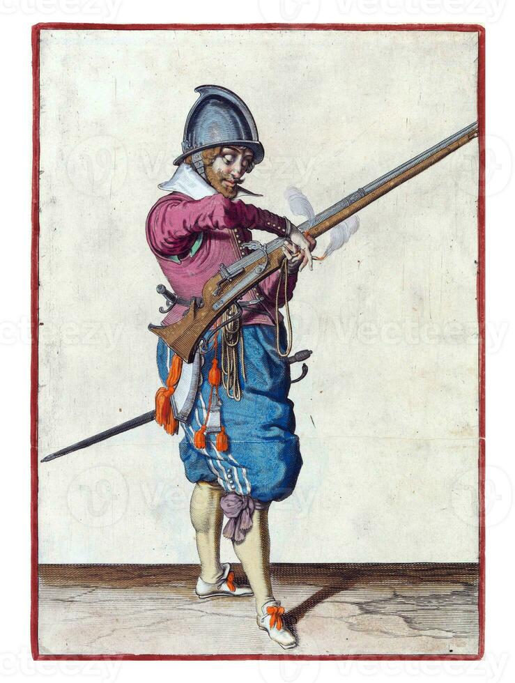 Soldier with a rudder that transfers his fuse from his right to his left hand photo