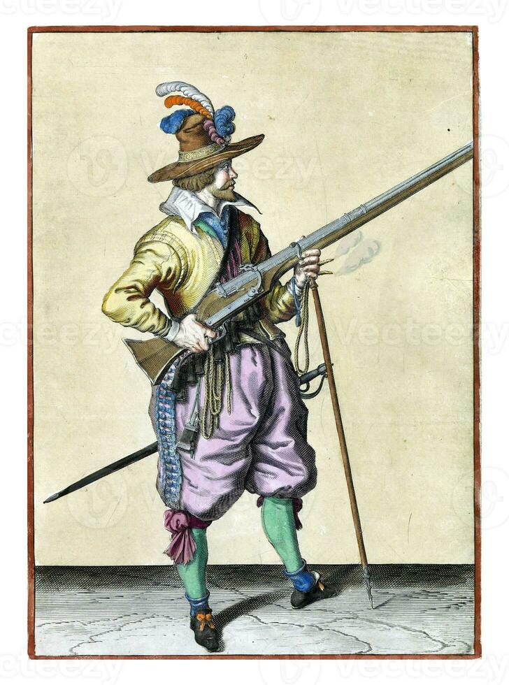 Soldier on watch holding his musket at his right side pointing upwards, his finger on the trigger photo