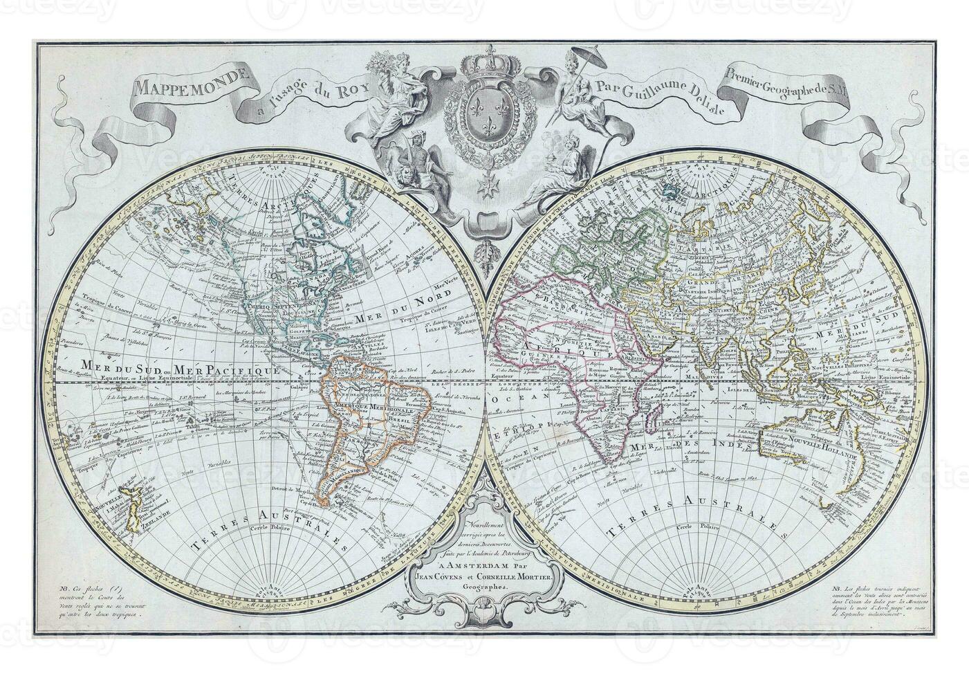 World map, divided into map of the eastern and western hemispheres, Johannes Condet, 1721 - 1774 photo