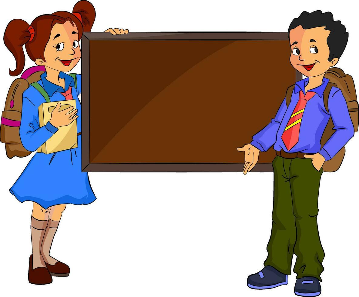 Children Standing Beside a Chalk Board, illustration vector