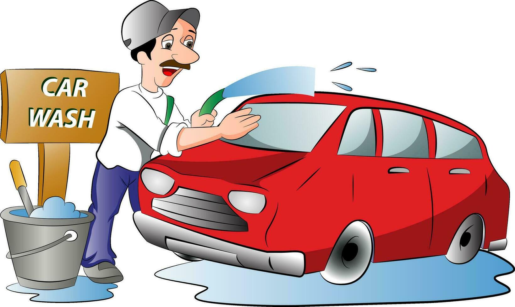 Man Washing a Red Car, illustration vector