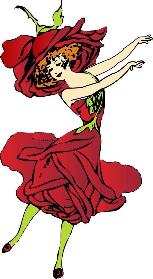 Red american rose flower-child or flower-woman dancing vector