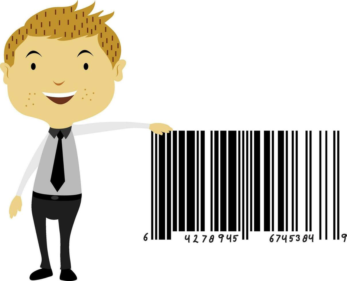 Man Beside a Giant Barcode Symbol, illustration vector