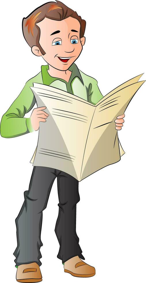 Young Man Reading a Newspaper, illustration vector