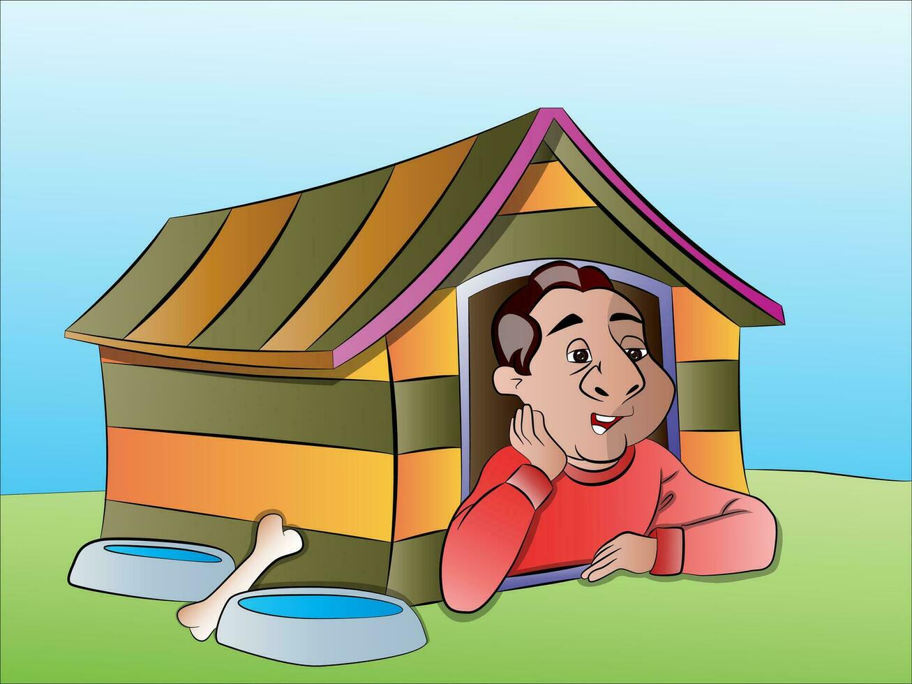 Man in a Dog House, illustration vector