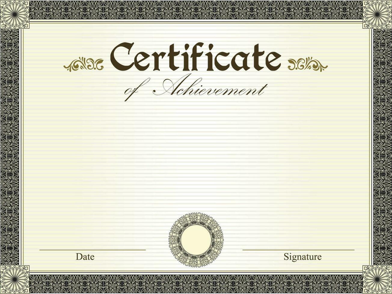 Vintage certificate of achievement with ornate elegant retro abstract floral design vector