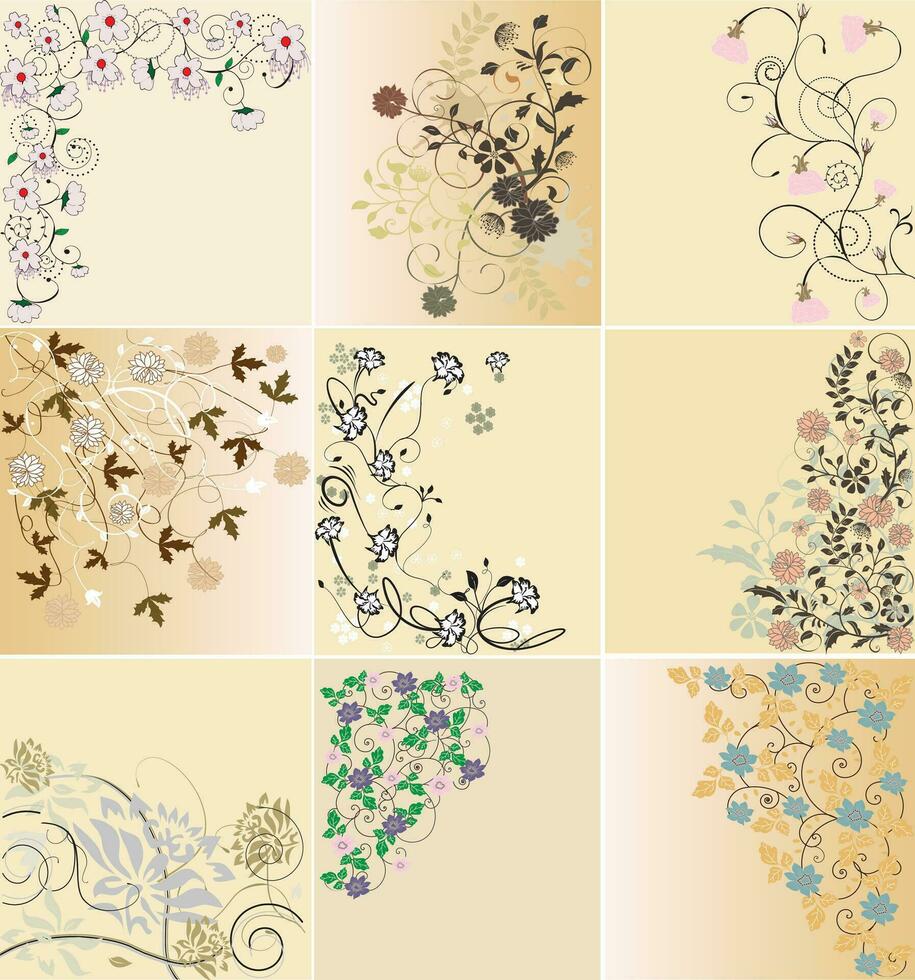 Set of floral greeting cards vector