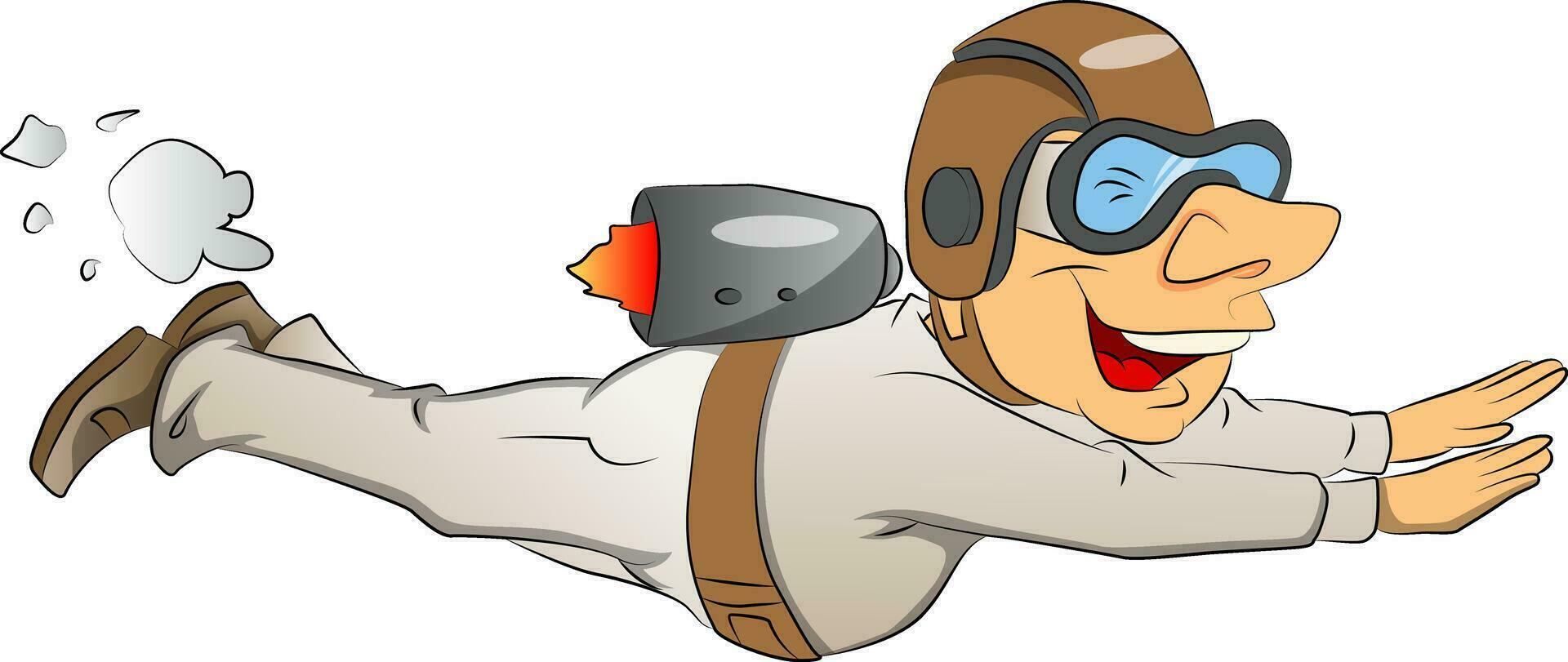 Vector of man flying with jetpack.