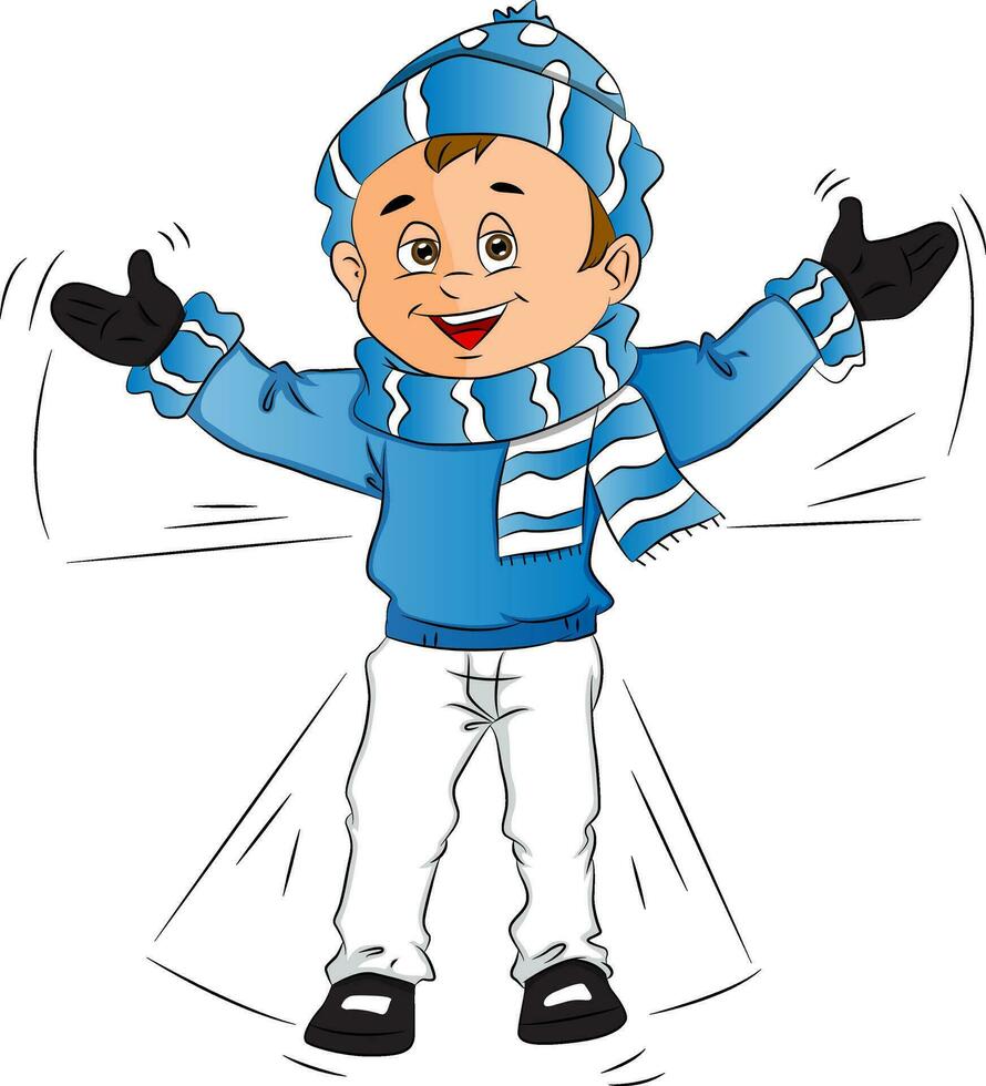 Vector of happy boy making a snow angel.