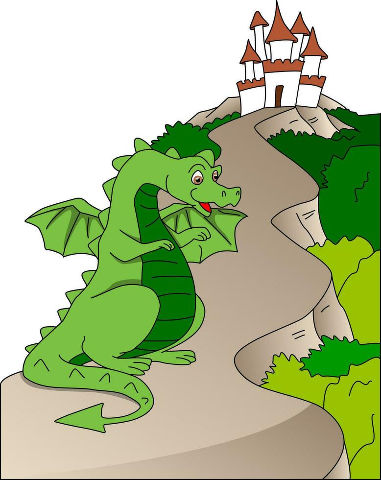 Vector of flying dragon and castle.