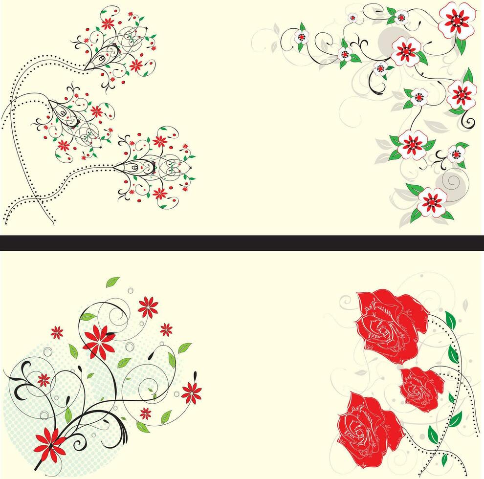 conjunto de dos 2 Clásico invitación tarjetas con elegante retro floral diseño vector