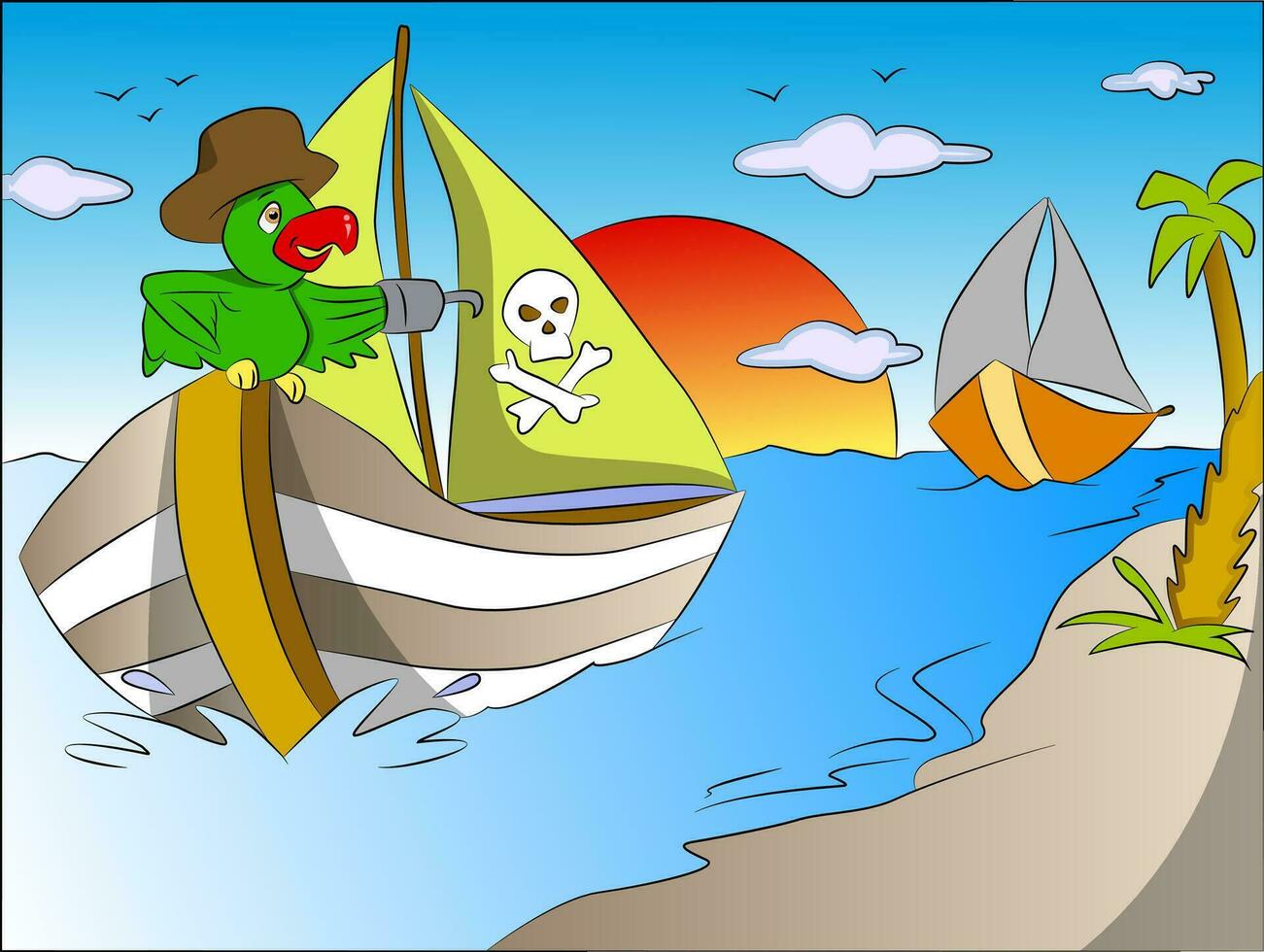 Vector of parrot on pirate's boat.