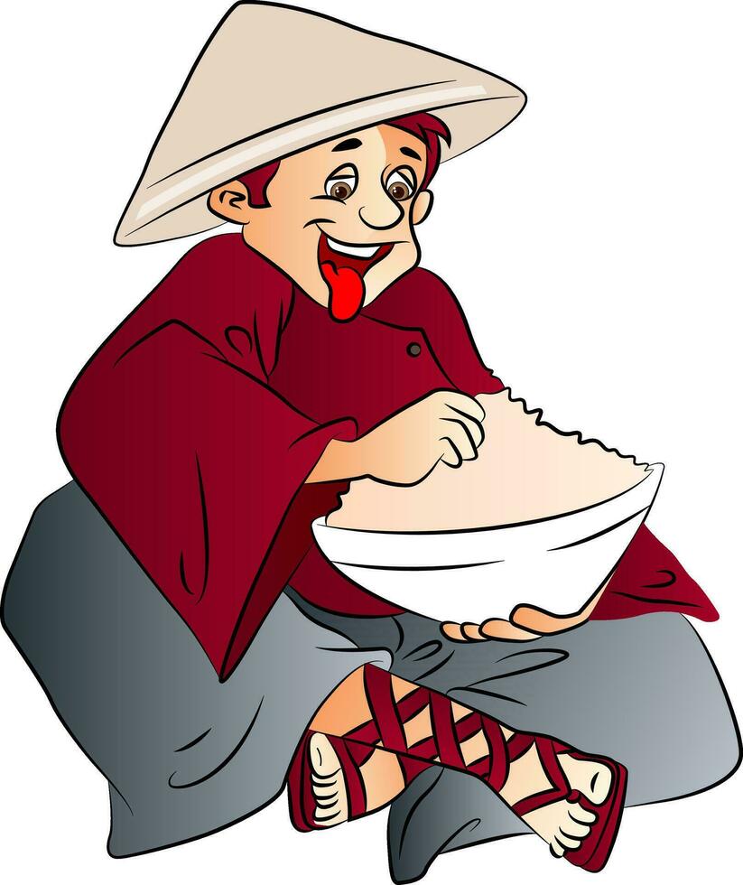 Vector of excited man with a bowl of food.