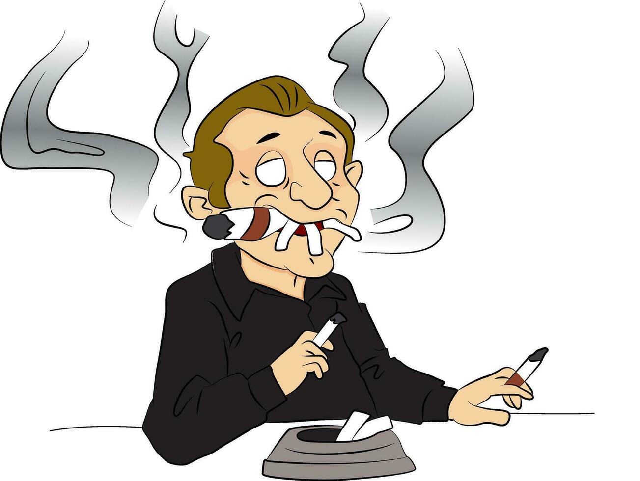 Vector of man smoking cigarettes and cigar.