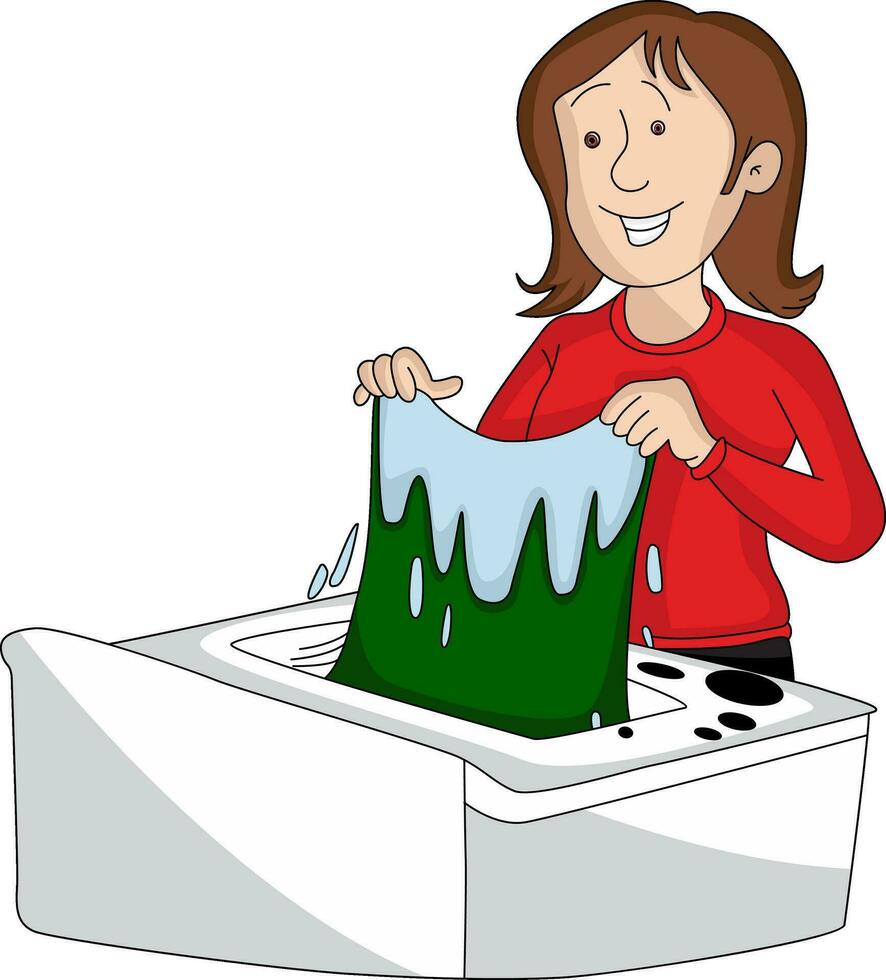 Vector of woman doing laundry.