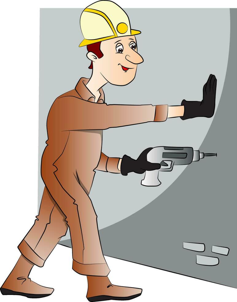 Vector of man drilling the wall.