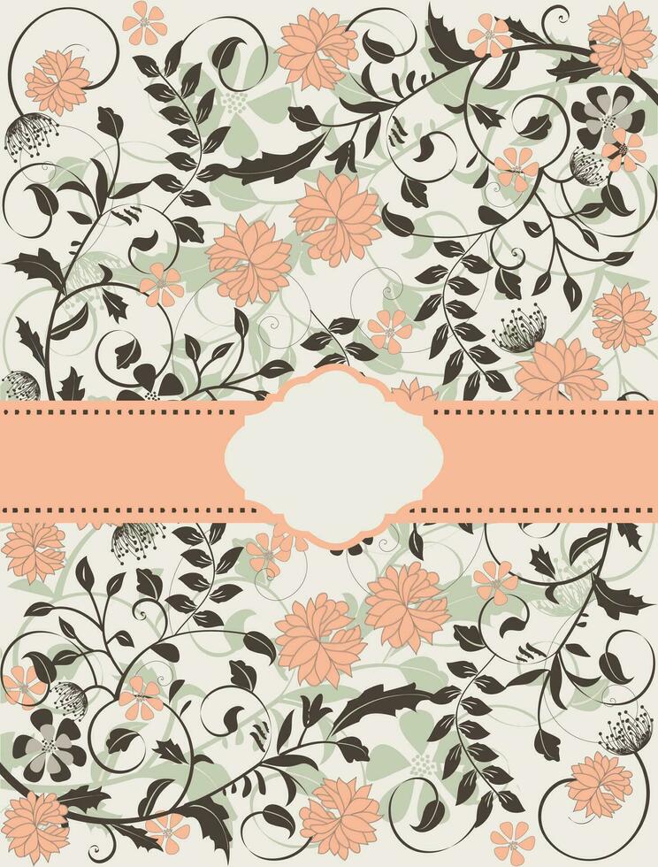 Vintage invitation card with ornate elegant retro abstract floral design vector