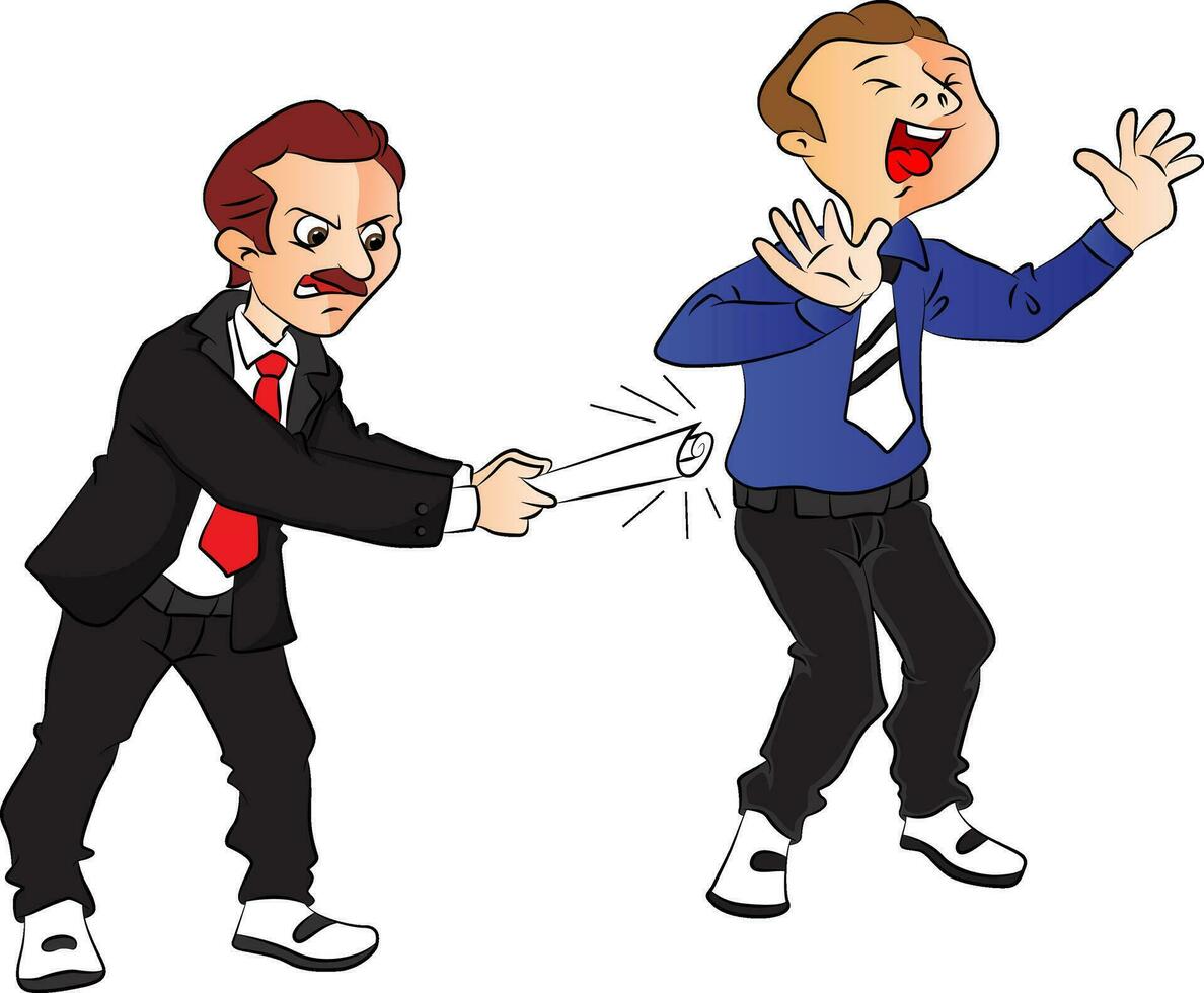 Vector of boss hitting employee.