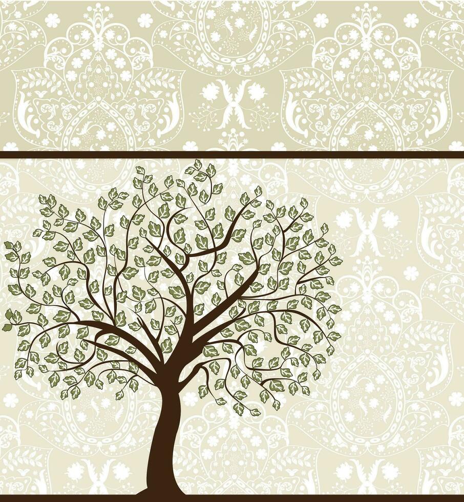 Clásico invitación tarjeta con florido elegante resumen floral árbol diseño vector