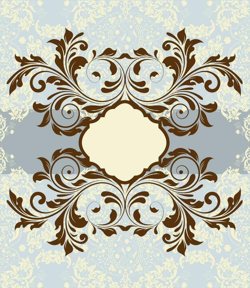 Vintage invitation card with ornate elegant abstract floral design vector