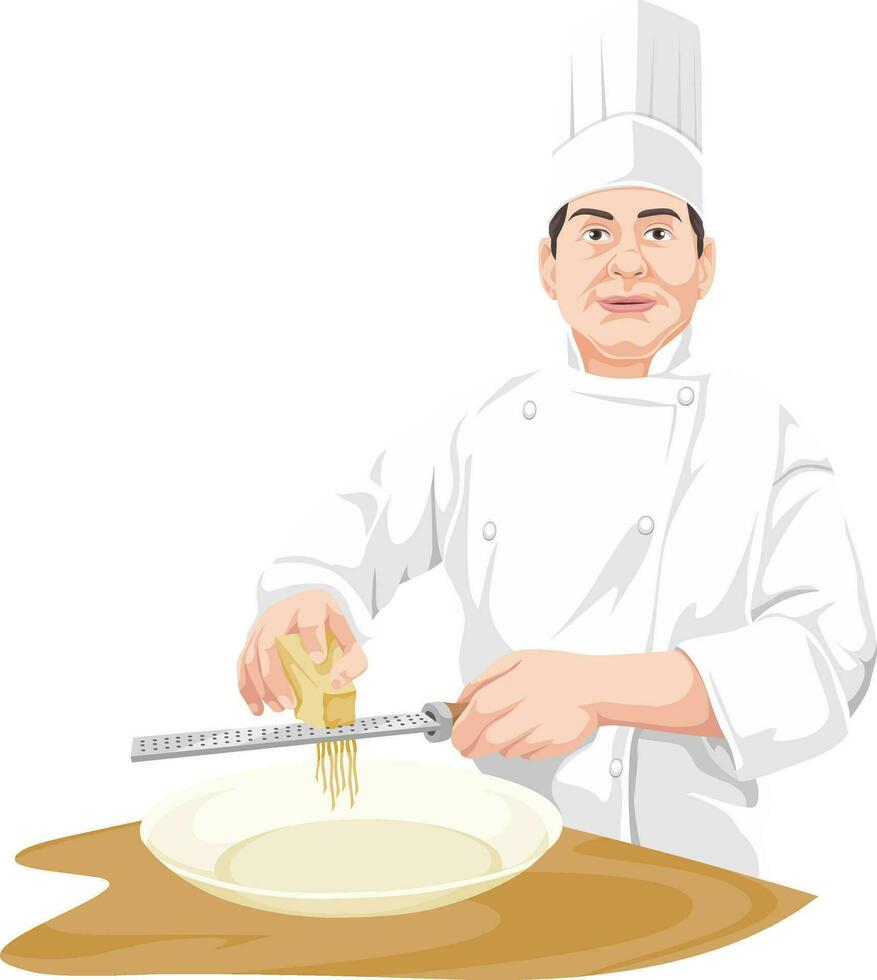 Vector of chef grating cheese.