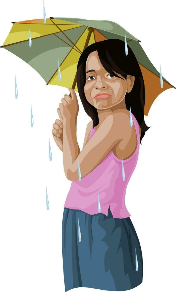 Vector of girl with umbrella.